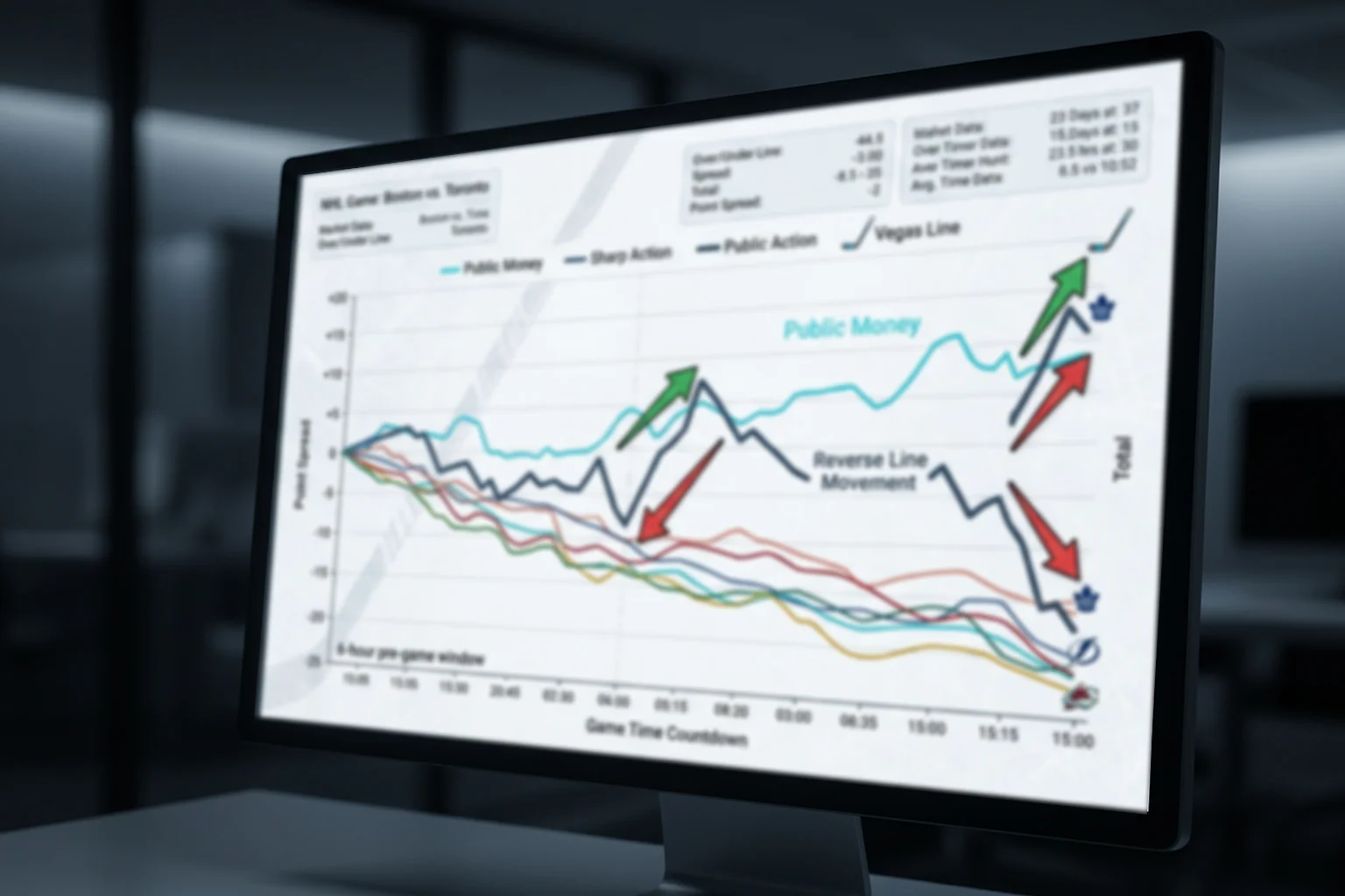 Gráfico a mostrar movimentos de linhas de apostas em hóquei
